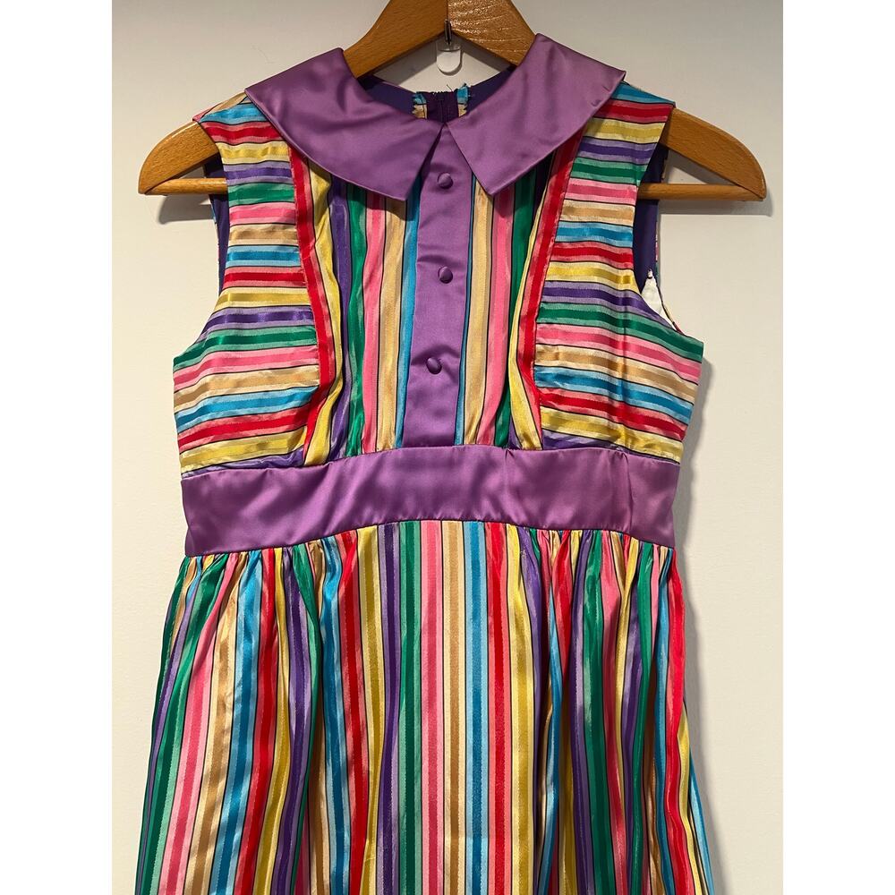 WOW! Rare Colorful Rainbow 1960s-1970s Sleeveless Maxi Dress w Collar Small JL - Picture 4 of 12